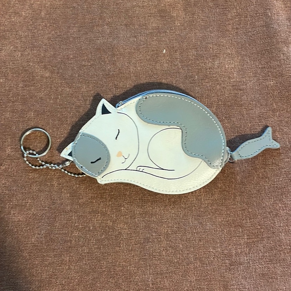 Rolf’s Leather Sleeping Cat Zippered Pouch and Keychain